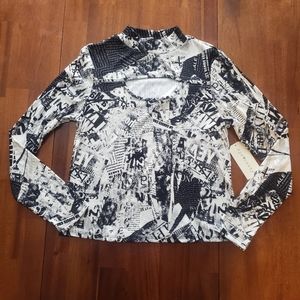 NWT Eye Candy Black White Ribbed News Print Shirt